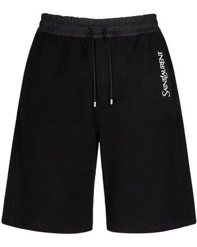 Saint Laurent Large Logo Cotton Shorts - Black