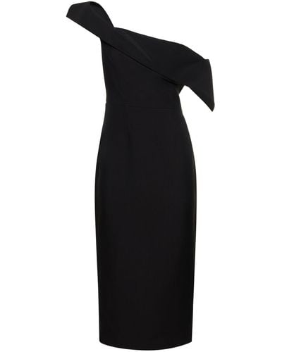 Roland Mouret Asymmetric Wool And Silk Midi Dress - Black