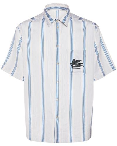 Etro Logo Striped Short Sleeve Shirt - Blue