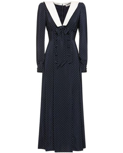 Alessandra Rich Polka Dot Silk Long Dress - Blue