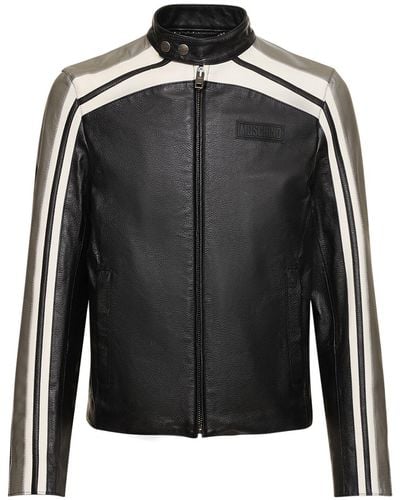 Moschino Logo Leather Biker Jacket - Black