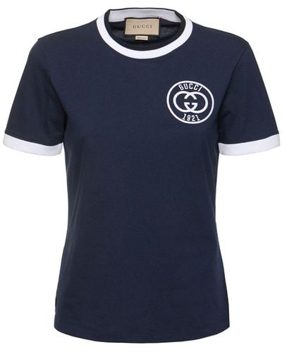 Gucci Cotton Jersey T-shirt W/ Embroidery - Blue