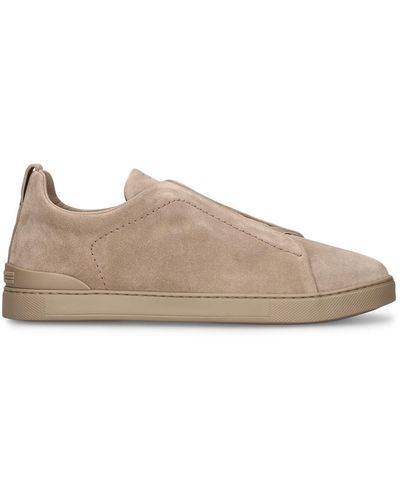 Zegna Triple Stitch Leather Low-top Sneakers - Brown