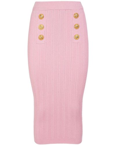 Balmain Viscose Knit Midi Skirt - Pink