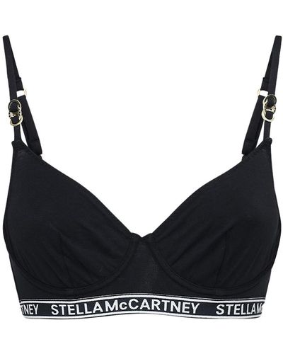 Stella McCartney Sostén De Algodón Con Aro Y Logo - Negro