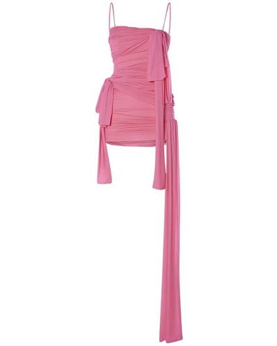 Blumarine Draped Tech Jersey Mini Dress W/Bows - Pink