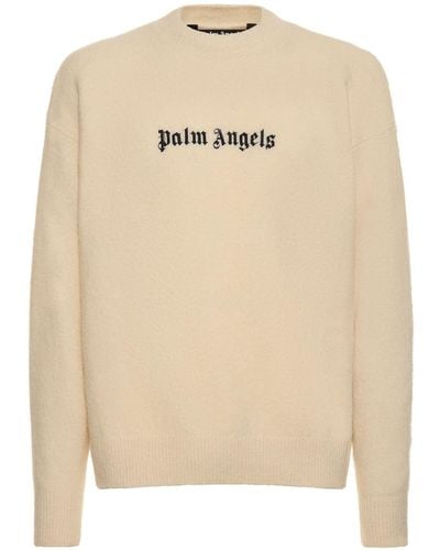 Palm Angels Classic Logo Wool Blend Sweater - Natural