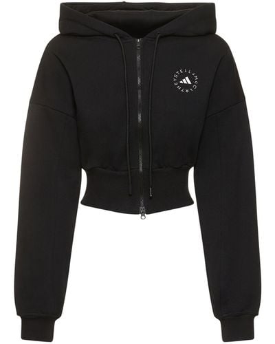 adidas By Stella McCartney Cropped Zip-up Sweatshirt - Black