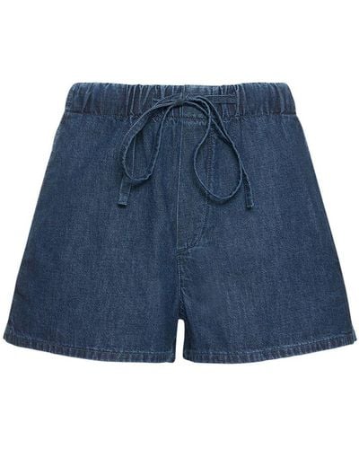 Valentino Shorts in denim chambray con logo - Blu