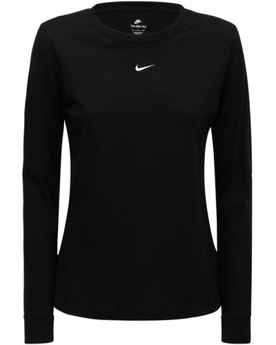 Nike Langärmeliges T-shirt Aus Baumwollmix Mit Logo - Schwarz
