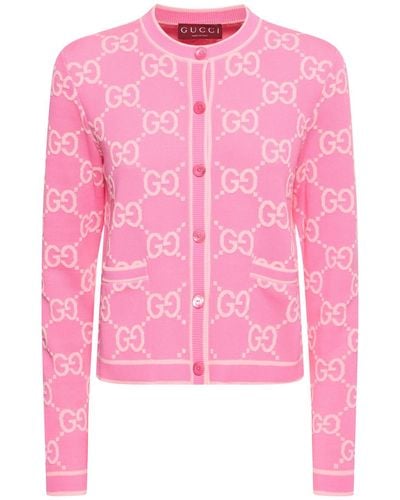 Gucci Cardigan Aus Gg-baumwolljacquard - Pink
