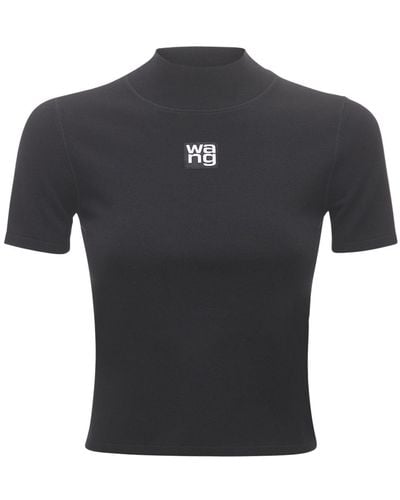 Alexander Wang T-shirt In Jersey Stretch Con Logo - Nero