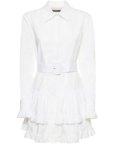 Brandon Maxwell Ruffled Cotton Poplin Mini Shirt Dress - White