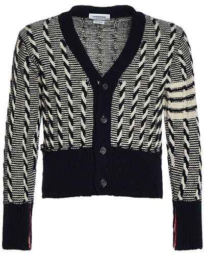 Thom Browne Cardigan en laine torsadée à col en v twist - Noir