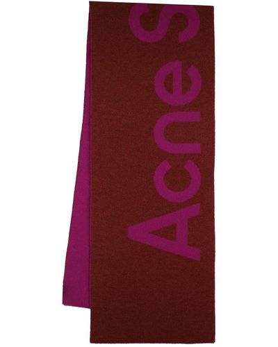 Acne Studios Schal Aus Wolle Mit Logo "acne" - Rot