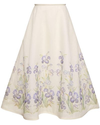 Zimmermann Natura Print Silk & Linen Midi Skirt - White