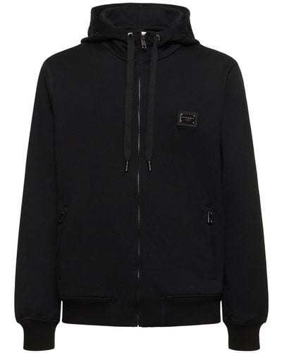 Dolce & Gabbana Sweat-shirt zippé en jersey de coton à logo - Noir