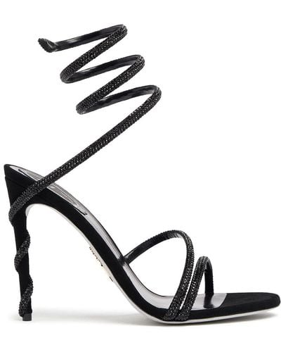 Rene Caovilla 105Mm Margot Satin & Crystal Sandals - Black