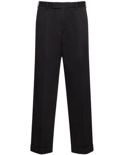 PT Torino Pantalones de gabardina de algodón y lino - Negro