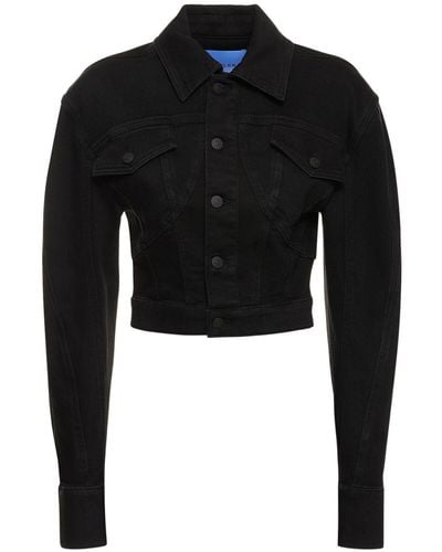 Mugler Cropped Denim Jacket - Black