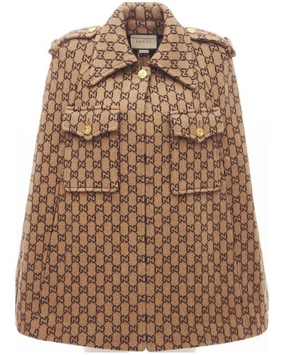 Gucci Cape en laine à jacquard GG - Marron