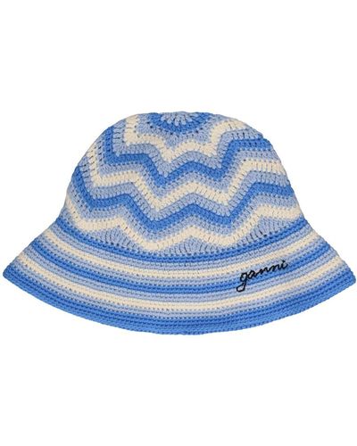 Ganni Organic Cotton Crochet Bucket Hat - Blue