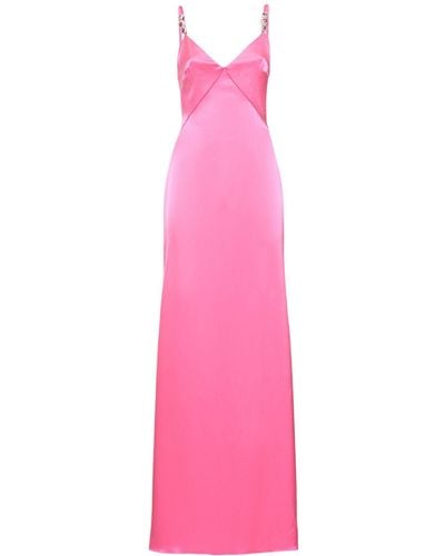 David Koma Satin Gown W/ Crystal Straps - Pink