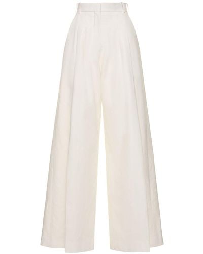 Nina Ricci High Rise Linen Blend Wide Pants - White