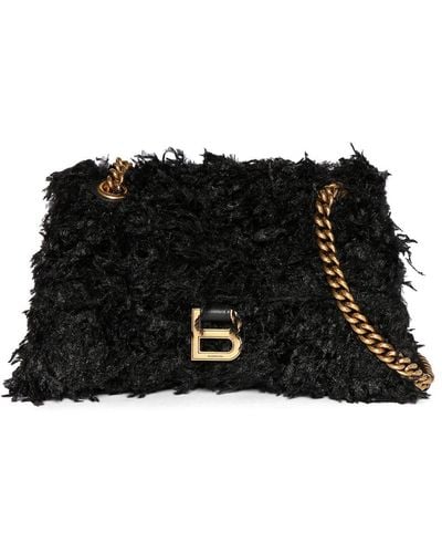 Balenciaga Small Crush Faux Leather Shoulder Bag - Black
