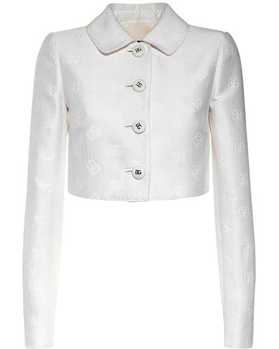 Dolce & Gabbana Kurze Jacke Aus Jacquard Mit Monogramm - Weiß