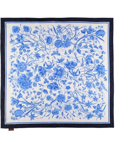 Gucci Floral シルクスカーフ - ブルー