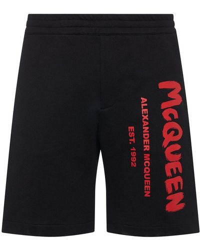 Alexander McQueen Graffiti Print Cotton Shorts - Black