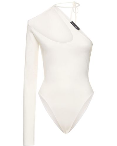 David Koma One-Sleeve Cutout Jersey Bodysuit - White