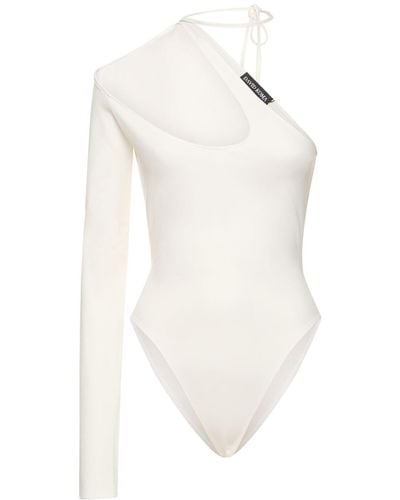 David Koma One-Sleeve Cutout Jersey Bodysuit - White