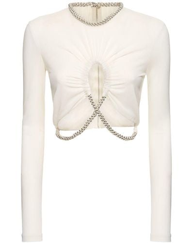 Dion Lee Embellished Sheer Jersey Cropped Top - White