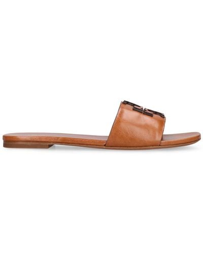 Tory Burch 10Mm Ines Leather Flat Slides - Brown