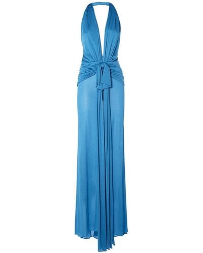 Blumarine Draped Viscose Long Halter Dress - Blue