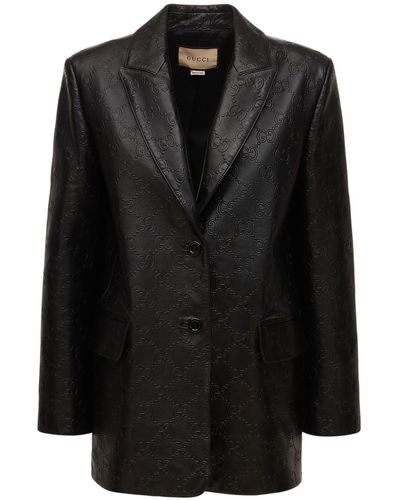 Gucci Soft Nappa Leather Blazer W/ All Over gg - Black