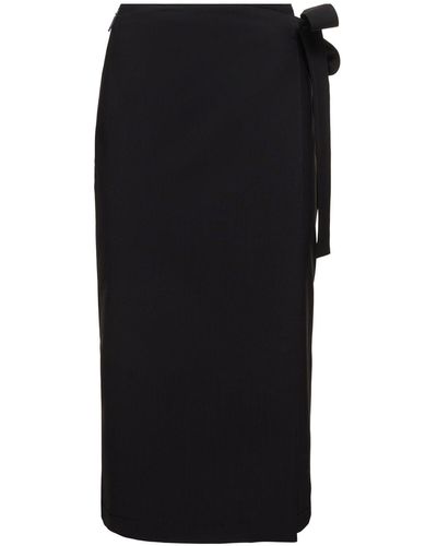 MSGM Stretch Wool Wrap Midi Skirt - Black