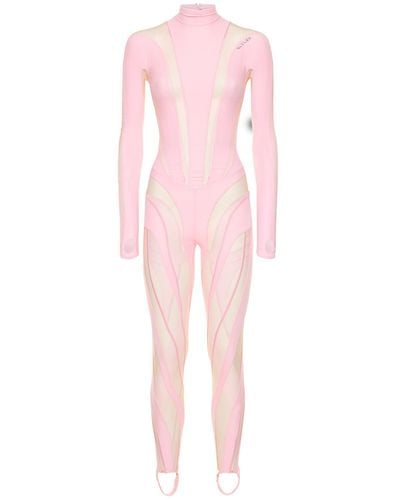 Mugler Lvr Exclusive Jersey & Tulle Jumpsuit - Pink