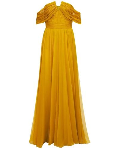 Zuhair Murad Chiffon Strapless Long Dress - Yellow