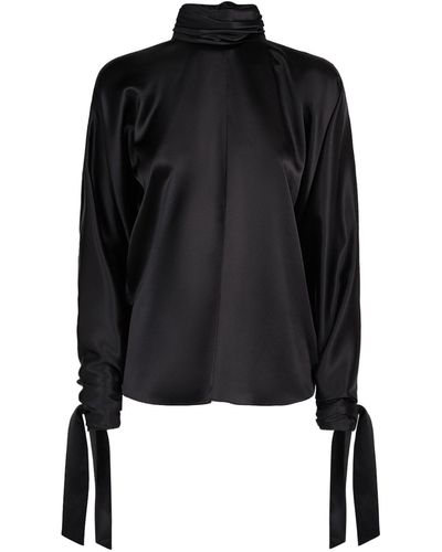 Saint Laurent Silk Top With Long Sleeves - Black