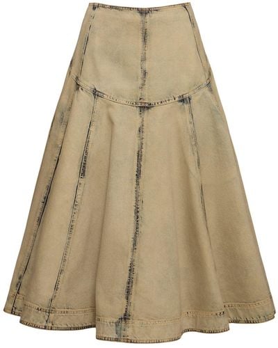Ferragamo Cotton Blend Denim Midi Skirt - Natural