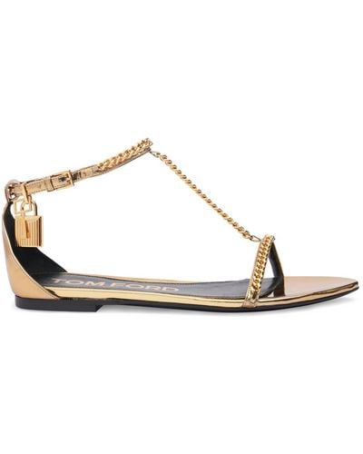 Tom Ford 5Mm Padlock Chain Mirror Leather Flats - Brown