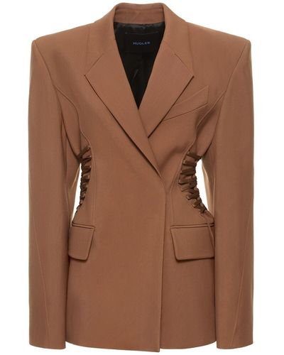 Mugler Fitted Waist Oversized Jacket W/ Laces - Brown