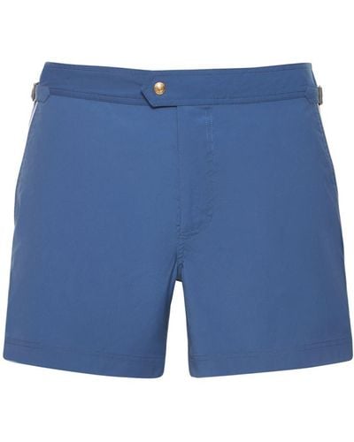 Tom Ford Compact Poplin Swim Shorts W/ Piping - Blue