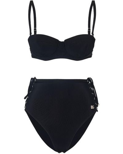 Dolce & Gabbana Set bikini in jersey con laccini - Nero
