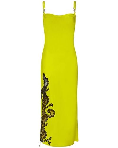 Versace Satin & Lace Midi Dress - Yellow
