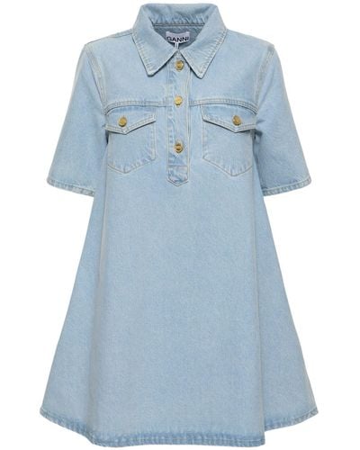 Ganni Cutline Cotton Denim Mini Dress - Blue