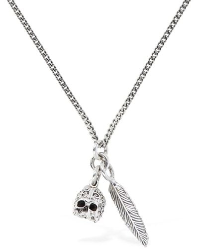 Emanuele Bicocchi Feather & Skull Charm Necklace - Metallic